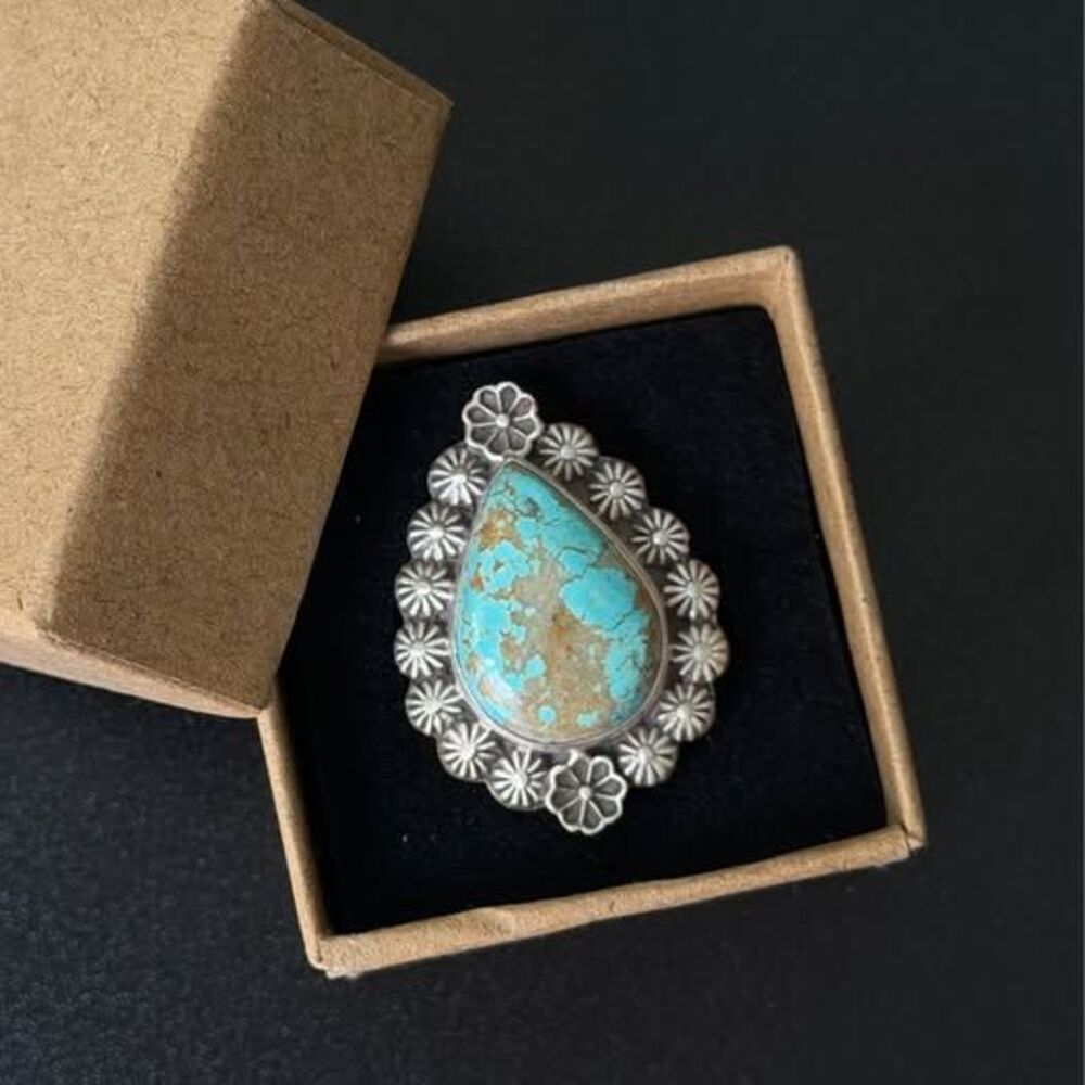 Number 8 Turquoise Sterling Silver Ring – Adjustable 7–9